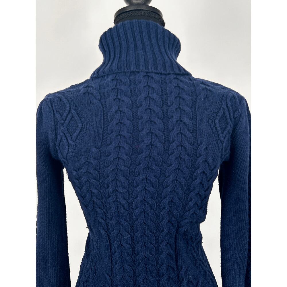 Vintage Y2K BCBG Cable Knit Sweater Dress Womens Euro Turtleneck Navy Blue Small - Picture 6 of 10